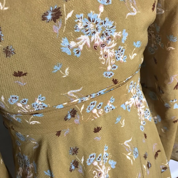 Free People Floral Mustard Bell Sleeve Hippy Dress - Picture 7 of 8